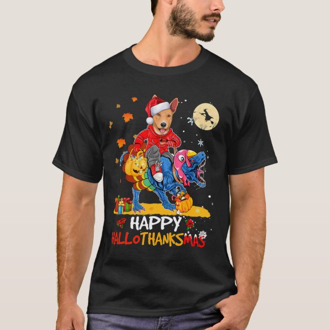 Camiseta Dog Basenji Feliz Hallothanksmas Halloween Thanksg (Anverso)
