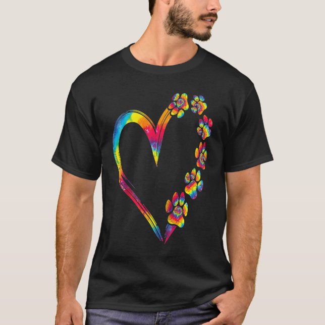 Camiseta Dog Cat Dog Mom Dog Dad Tie Dye Heart Paw Print Mo (Anverso)
