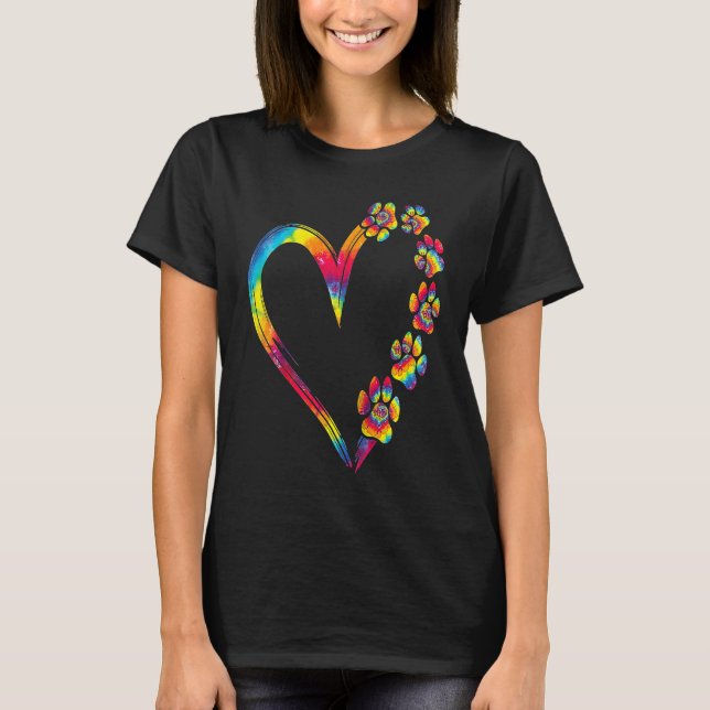 Camiseta Dog Cat Dog Mom Dog Dad Tie Dye Heart Paw Print Mo (Anverso)