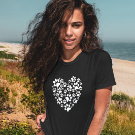 Camiseta Dog Cat Paw Prints Heart Valentine's Day Love