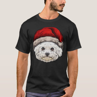 Camiseta Dog Christmas Bichon Santa Hat On A Bichon Frise E