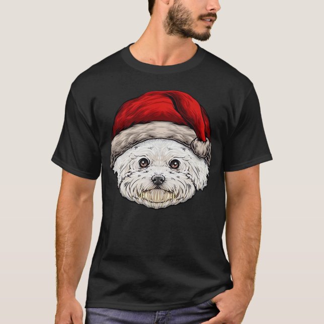 Camiseta Dog Christmas Bichon Santa Hat On A Bichon Frise E (Anverso)