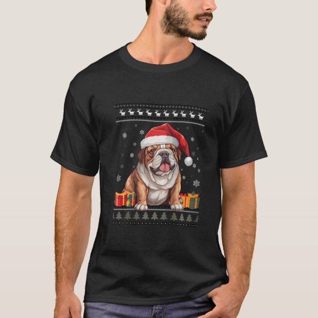 Camiseta Dog Christmas Cute Bulldog Santa Hat Ugly Christma (Anverso)