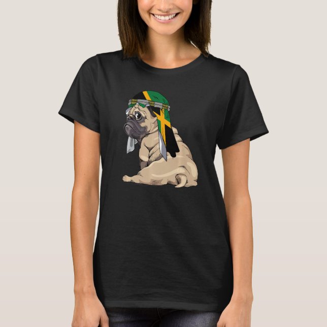 Camiseta Dog  Cute Pug Retro Jamaica Flag Pride (Anverso)
