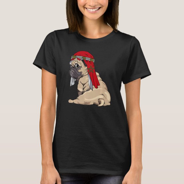 Camiseta Dog  Cute Pug Retro Morocco Flag Pride (Anverso)