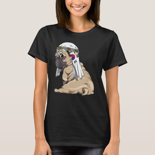 Camiseta Dog  Cute Pug Retro South Korea Flag Pride (Anverso)
