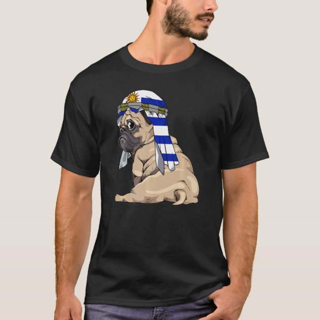 Camiseta Dog  Cute Pug Retro Uruguay Flag Pride (Anverso)
