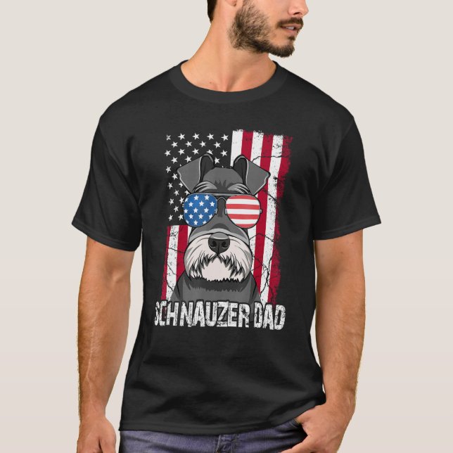 Camiseta Dog Dad Fathers Day  Mini Schnauzer USA Flag 4th o (Anverso)