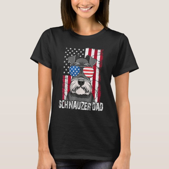 Camiseta Dog Dad Fathers Day  Mini Schnauzer USA Flag 4th o (Anverso)