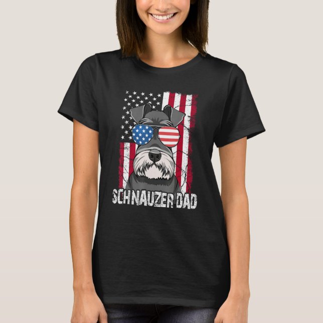 Camiseta Dog Dad Fathers Day  Mini Schnauzer USA Flag 4th o (Anverso)
