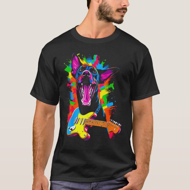 Camiseta Dog Doberman Pinscher Guitarist (Anverso)