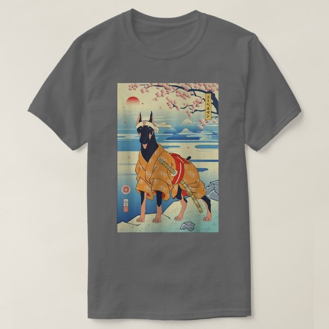 Camiseta Dog Doberman Pinscher Samurai Ukiyoe Spring (2) (Diseño del anverso)
