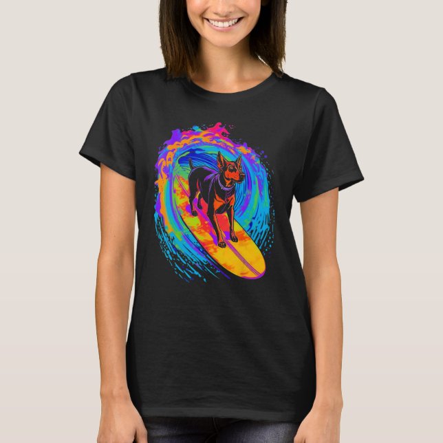 Camiseta Dog Doberman Pinscher Surfing (Anverso)