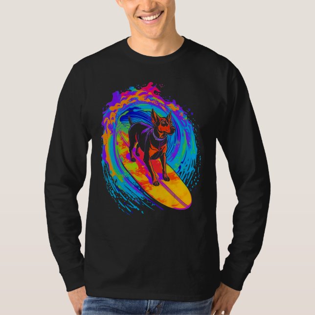 Camiseta Dog Doberman Pinscher Surfing (Anverso)