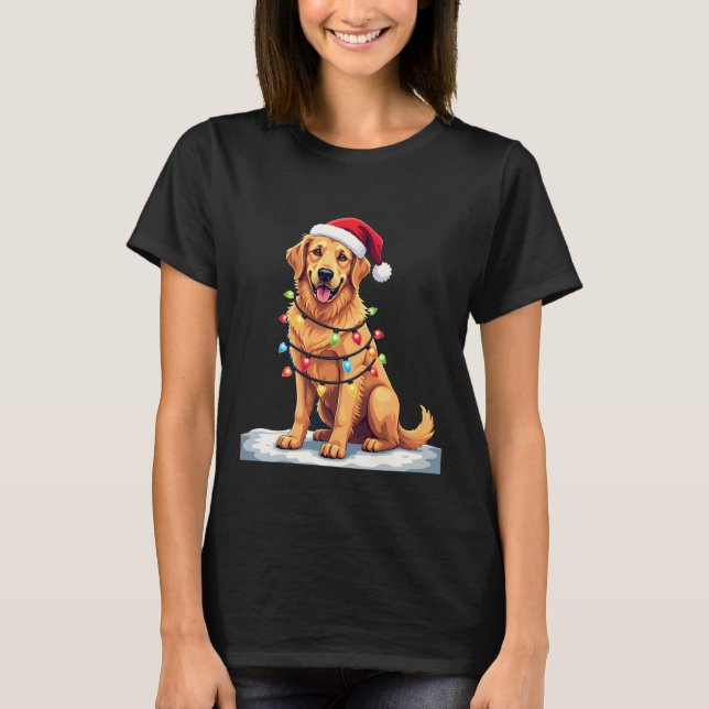 Camiseta Dog Golden Retriever Santa Christmas Xmas Lights ( (Anverso)