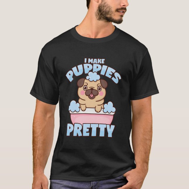 Camiseta Dog Groomer Pug Dog Puppy Bathtub Salón De Perros (Anverso)