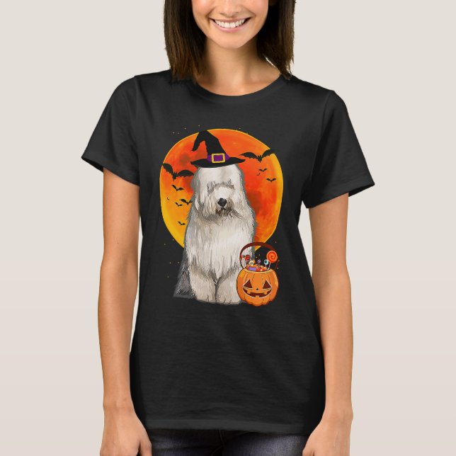 Camiseta Dog Halloween Old English Sheepdog Jack O Lantern  (Anverso)