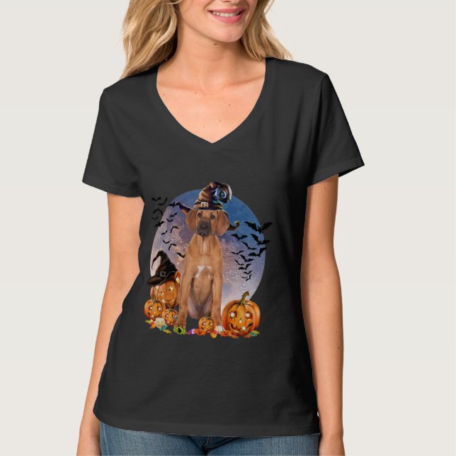 Camiseta Dog Halloween Rhodesian Ridgeback Jack O Lantern P (Anverso)