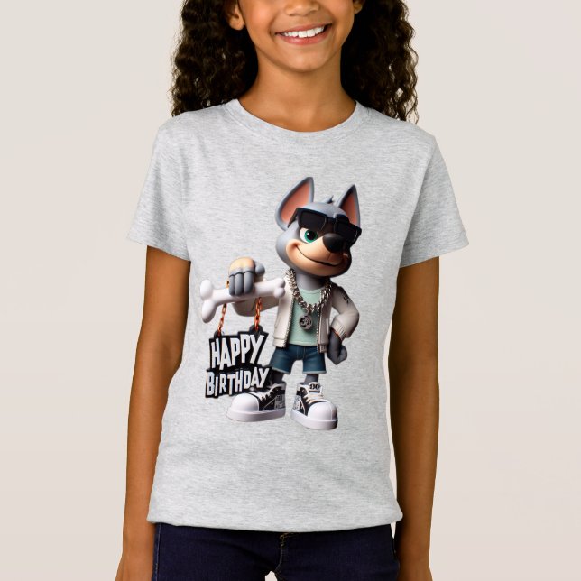 Camiseta  Dog in Sneakers and a Jacket, Happy Birthday, by  (Anverso)