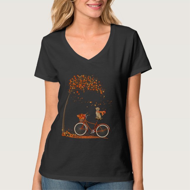 Camiseta Dog Leaf Fall Autumn Cycling Funny Labrador retrie (Anverso)