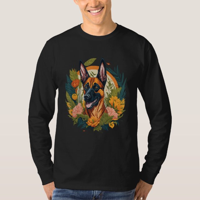 Camiseta Dog Lover Smiling Belgian Malinois Dog Flowers Flo (Anverso)