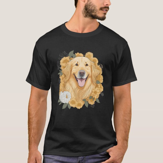 Camiseta Dog Lover Women Golden Retriever Flower Print Flor (Anverso)