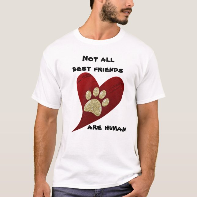 Camiseta Dog Mejor Amigo Red Heart Gold Paw Imprimir Amor (Anverso)