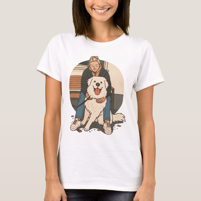Camiseta Dog Mom Hugging Fluffy Puppy Cute Pet Moment (Anverso)