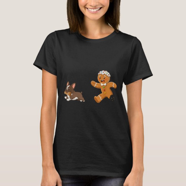 Camiseta Dog Mom Shirt Gingerbread Chasing French Bulldog C (Anverso)