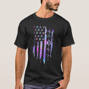 Camiseta Dog Paw Heartbeat Bandera Americana Holograma