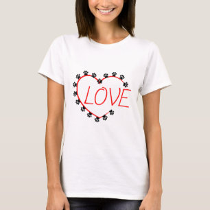 Camiseta Dog Paws Red Heart Love