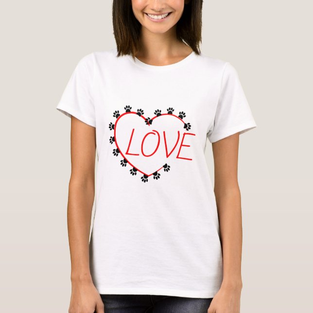 Camiseta Dog Paws Red Heart Love (Anverso)