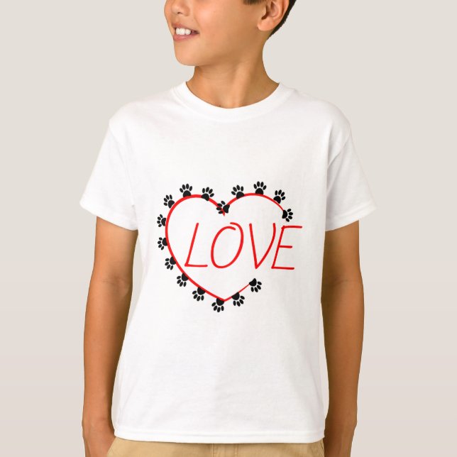 Camiseta Dog Paws Red Heart Love (Anverso)