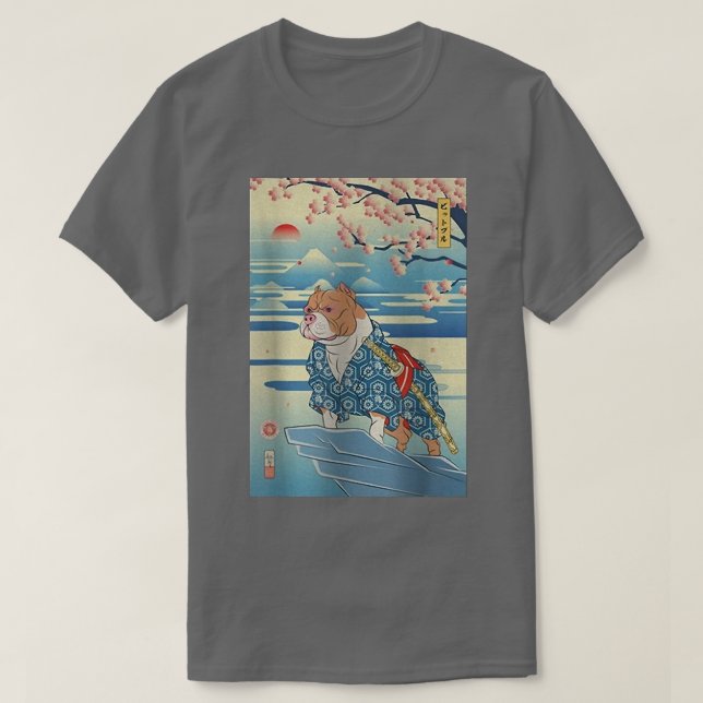Camiseta Dog Pitbull Samurai Ukiyoe Spring  (2) (Diseño del anverso)