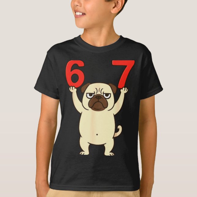 Camiseta Dog Pug Funny 67 Meme Six Seven  (Anverso)
