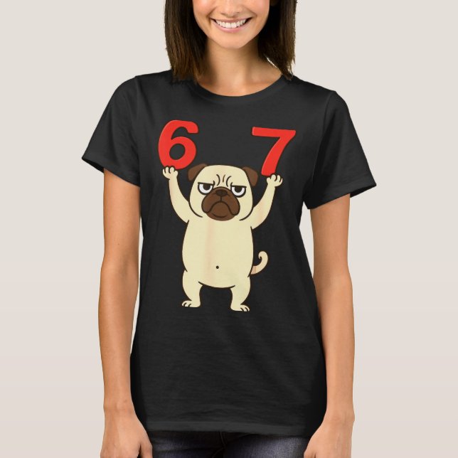 Camiseta Dog Pug Funny 67 Meme Six Seven  (Anverso)