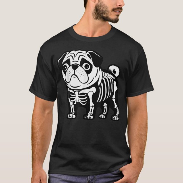 Camiseta Dog Pug Skeleton Halloween (Anverso)
