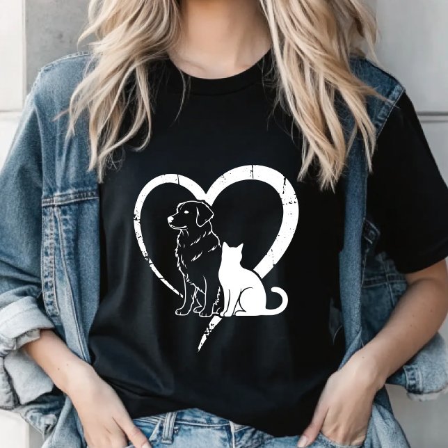 Camiseta Dog Puppy & Baby Cat Heart Tee ,Pet Lover Shirt (Subido por el creador)