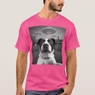 Camiseta Dog Ufo Mirando Paw-Alguna Prueba En Negro Retro W
