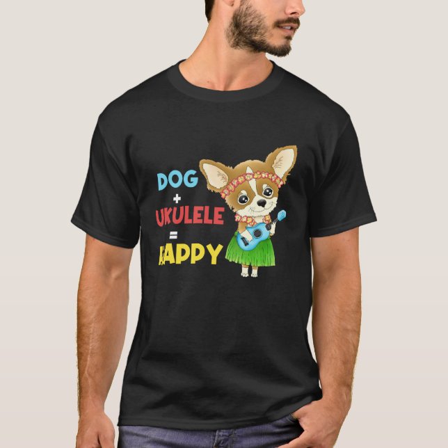 Camiseta Dog + Ukulele Happy Musician Ukulele Player (Anverso)