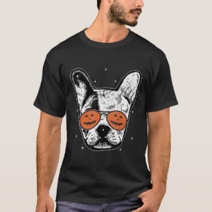Camiseta Dog Wearing Pumpkin Sunglasses Halloween French Bu