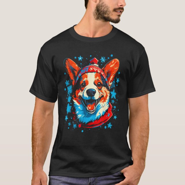Camiseta Dog Welsh Corgi Christmas Santa Hat (Anverso)