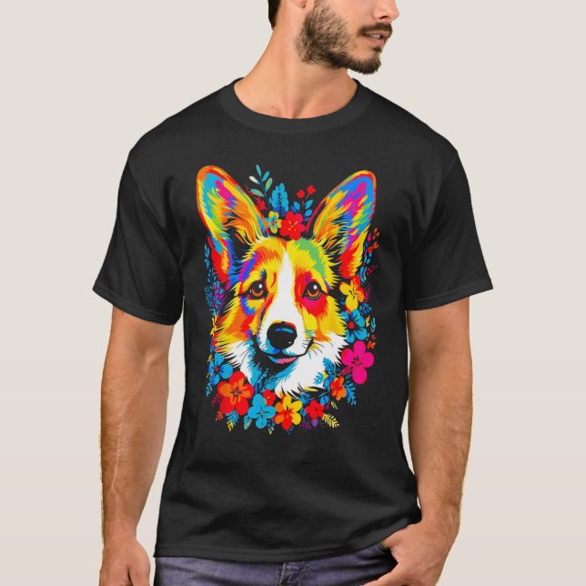 Camiseta Dog Welsh Corgi Flores Paz (Anverso)
