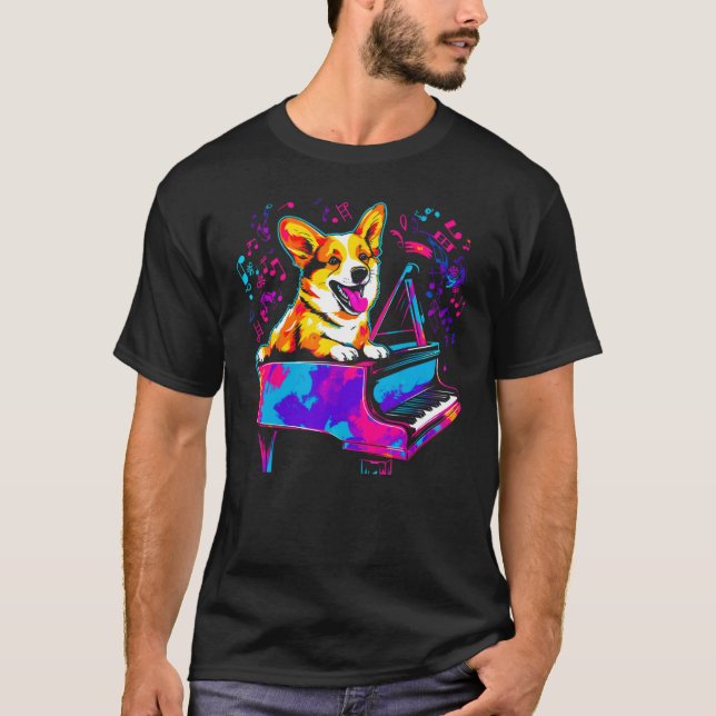 Camiseta Dog Welsh Corgi Pianist (Anverso)