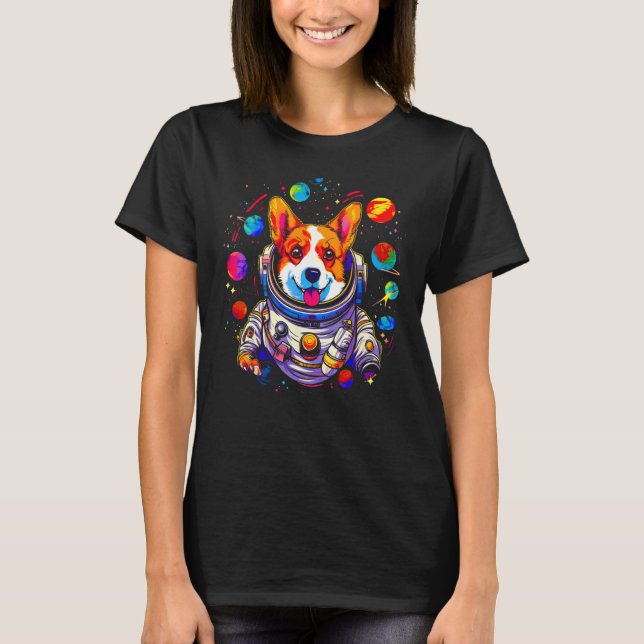 Camiseta Dog Welsh Corgi Planet Space Astronaut (Anverso)
