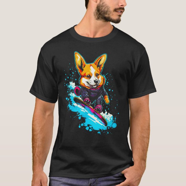 Camiseta Dog Welsh Corgi Snowboard (Anverso)