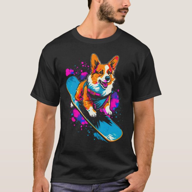 Camiseta Dog Welsh Corgi Snowboarder (Anverso)