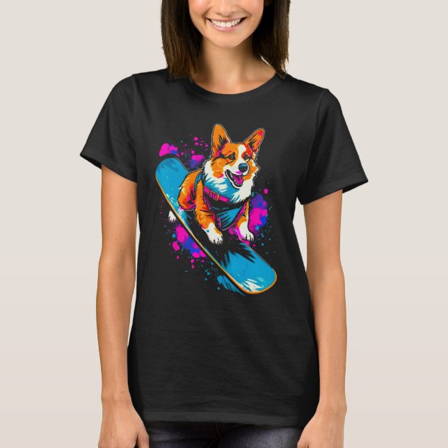 Camiseta Dog Welsh Corgi Snowboarder (Anverso)