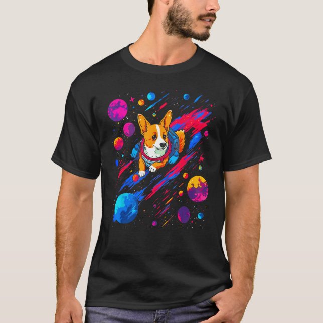 Camiseta Dog Welsh Corgi Space Planet Universe (Anverso)