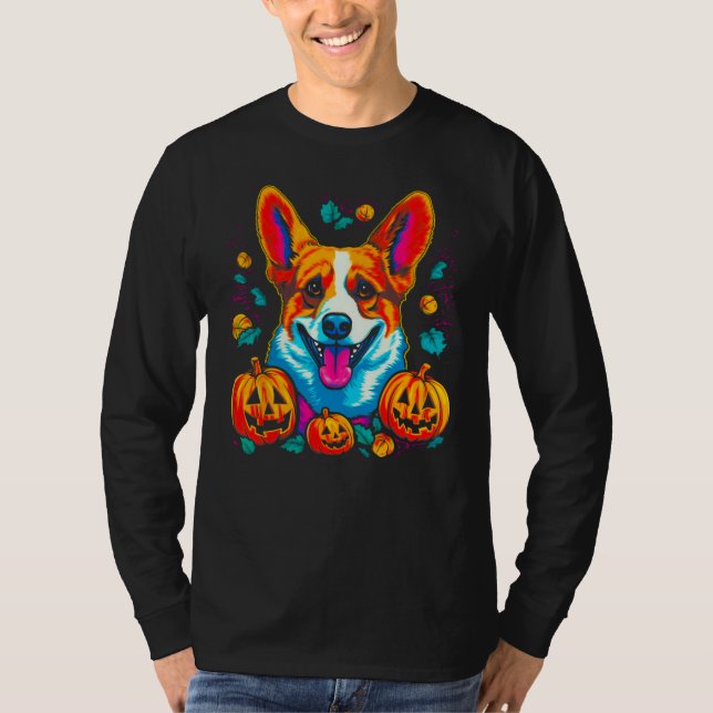 Camiseta Dog Welsh Corgi Spooky Pumpkin Halloween (Anverso)